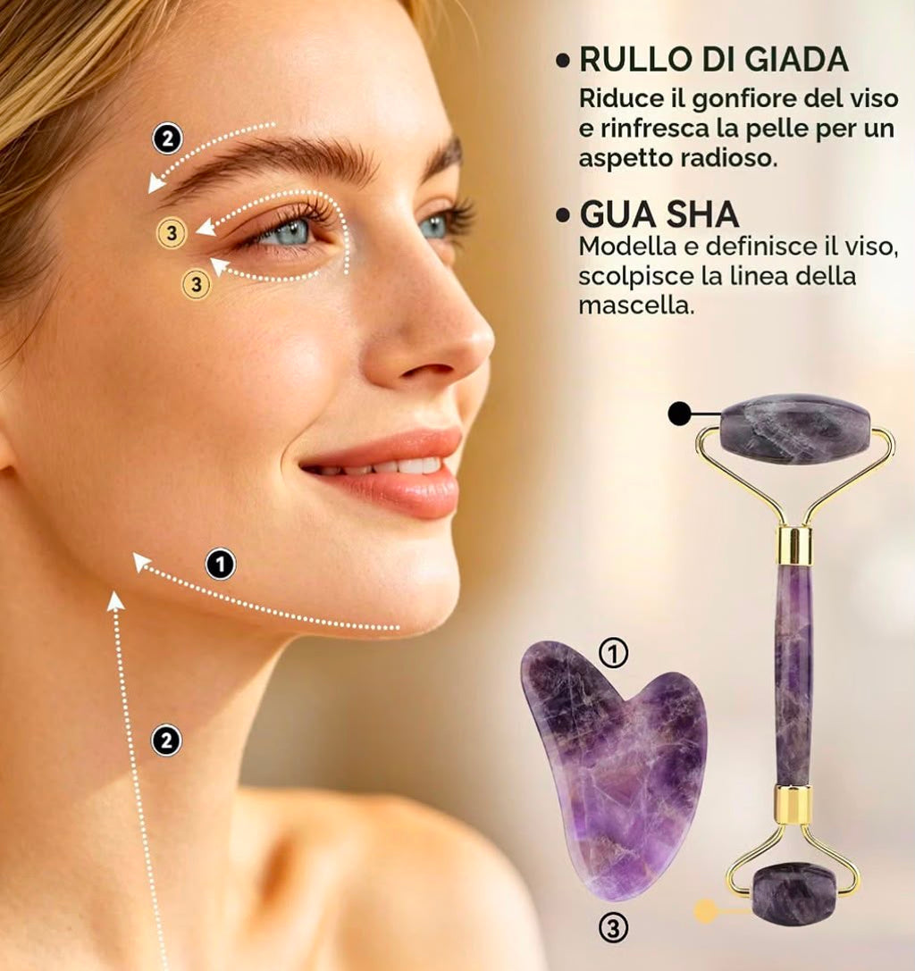 Jade Roller Heart-shaped Suit Crystal Massage