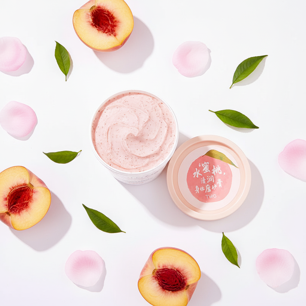 Peach Scrub Overhead Flatlay